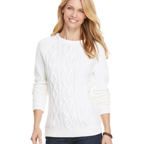 Vineyard Vines Sweaters - Vineyard Vines Cable Knit Cotton Classic Pullover White Sweater Sz L